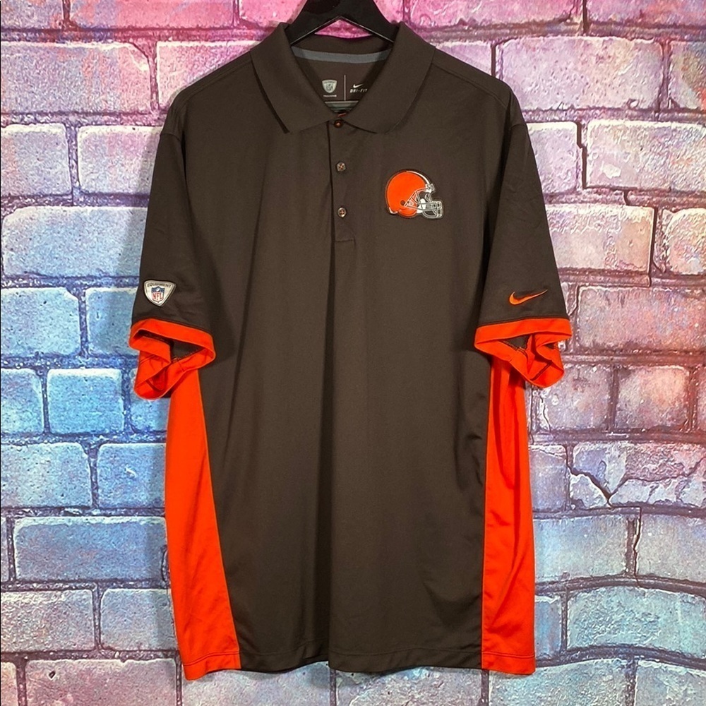 Nike NFL Cleveland Browns Polo Shirt Men’s XXL Dri-Fit Brown Orange Embroidered